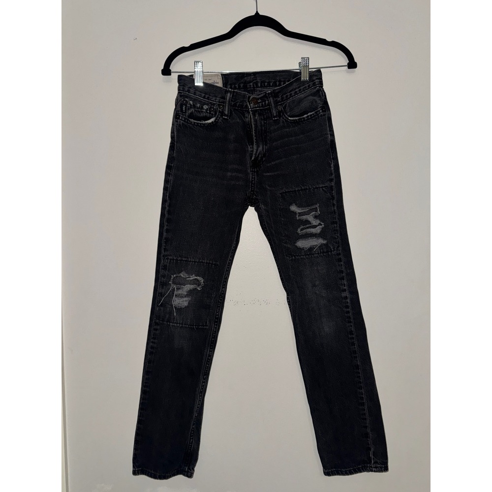 Abercrombie Kids 14 Slim Jeans Washed Black Distressed Denim Straight Leg Pants